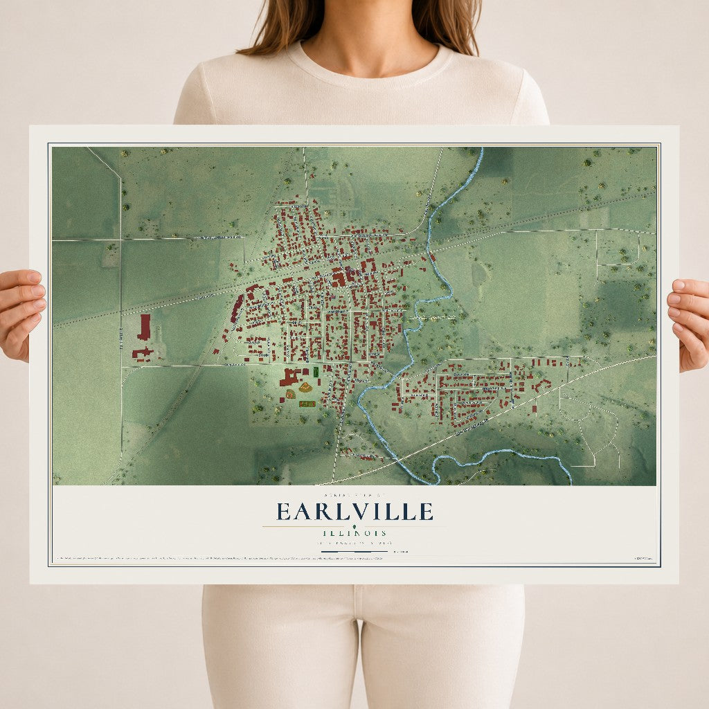 Map of Earlville, Illinois, 18 x 24 inch unframed archival matte print