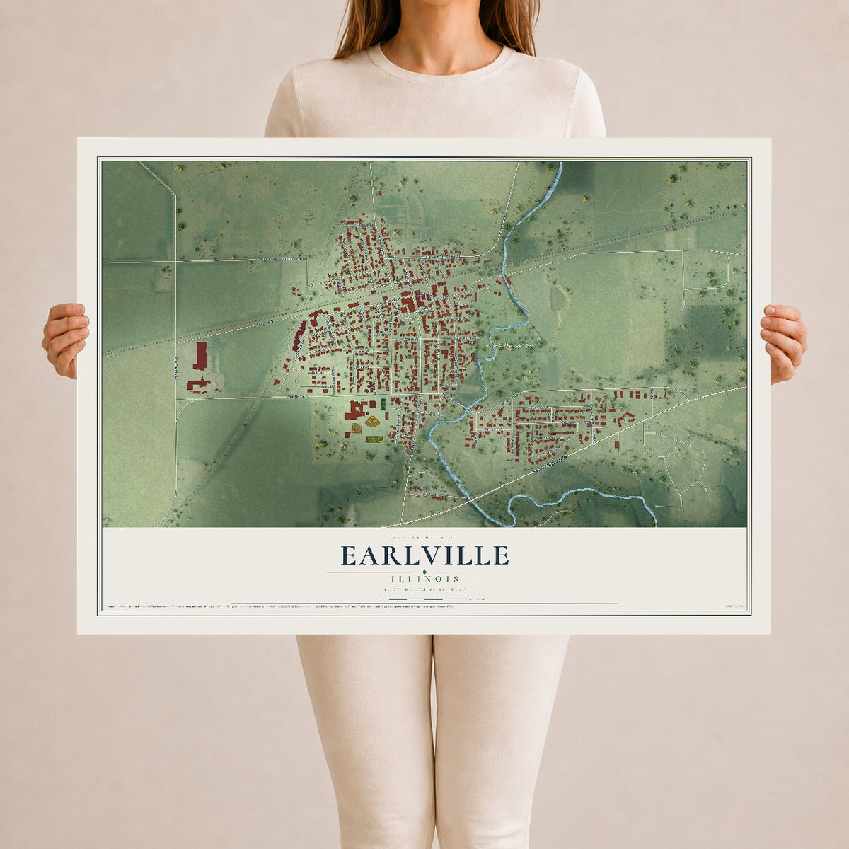 Map of Earlville, Illinois, 24 x 36 inch unframed archival matte print