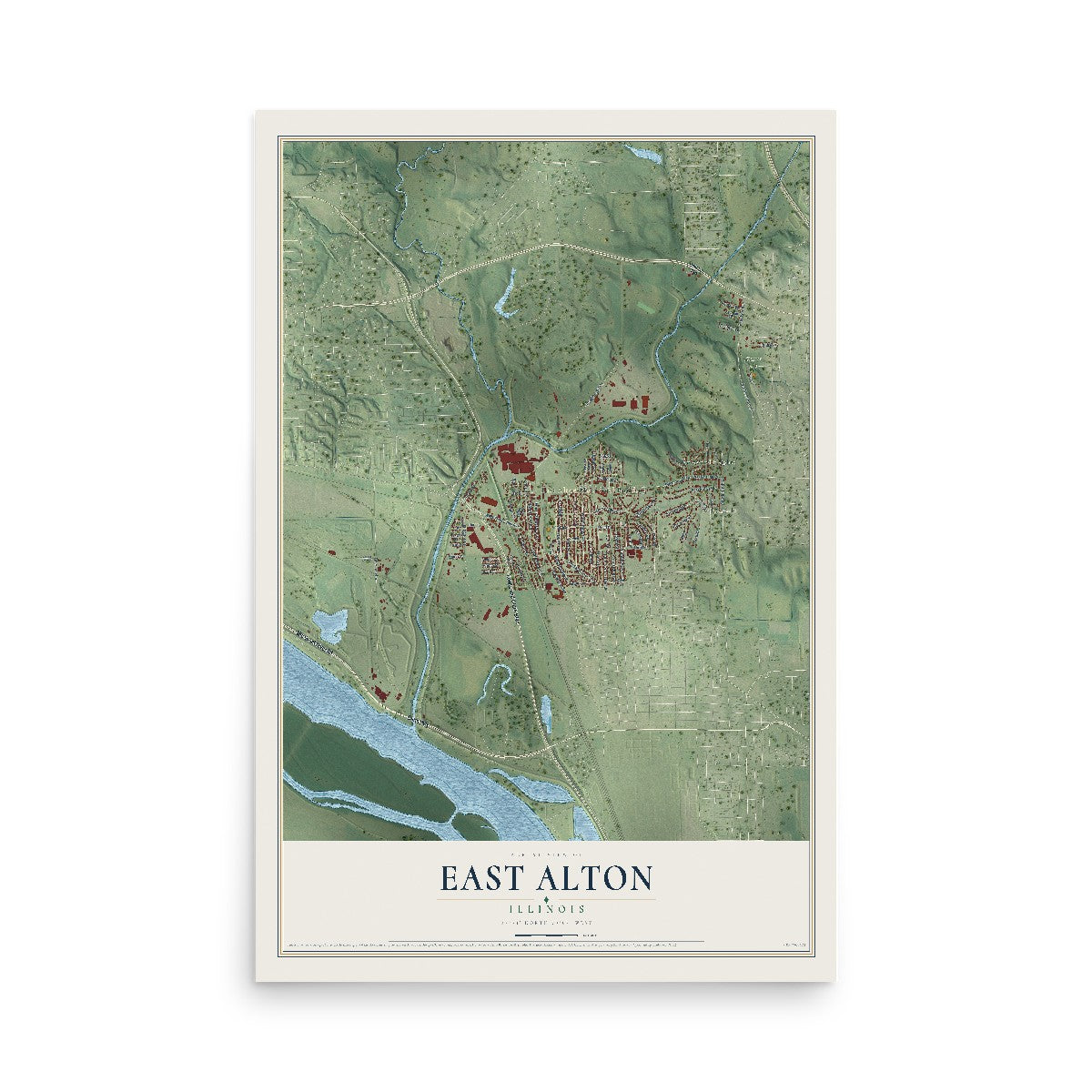 Map of East Alton, Illinois, 12 x 18 inch unframed archival matte print