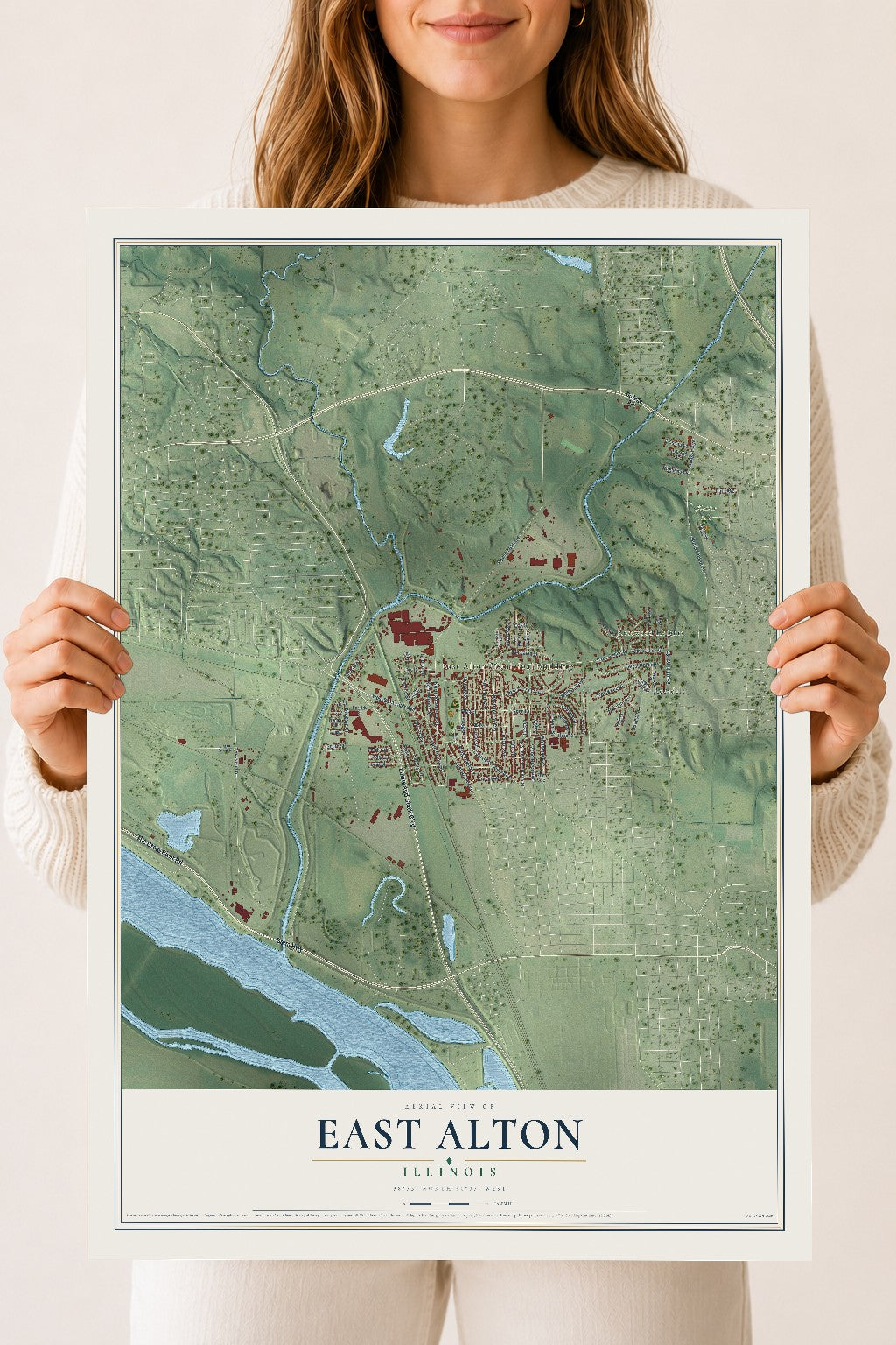 Map of East Alton, Illinois, 18 x 24 inch unframed archival matte print
