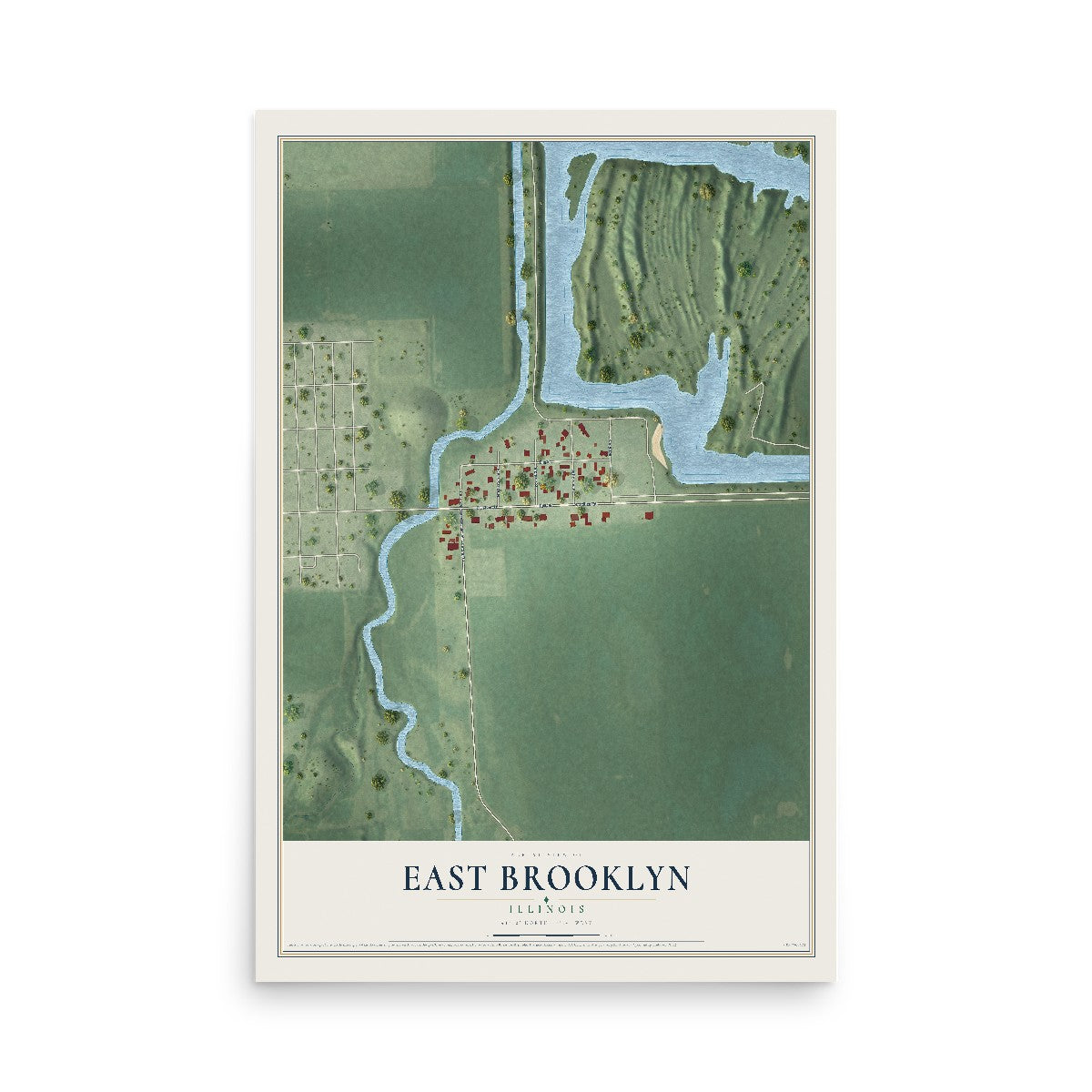 Map of East Brooklyn, Illinois, 12 x 18 inch unframed archival matte print