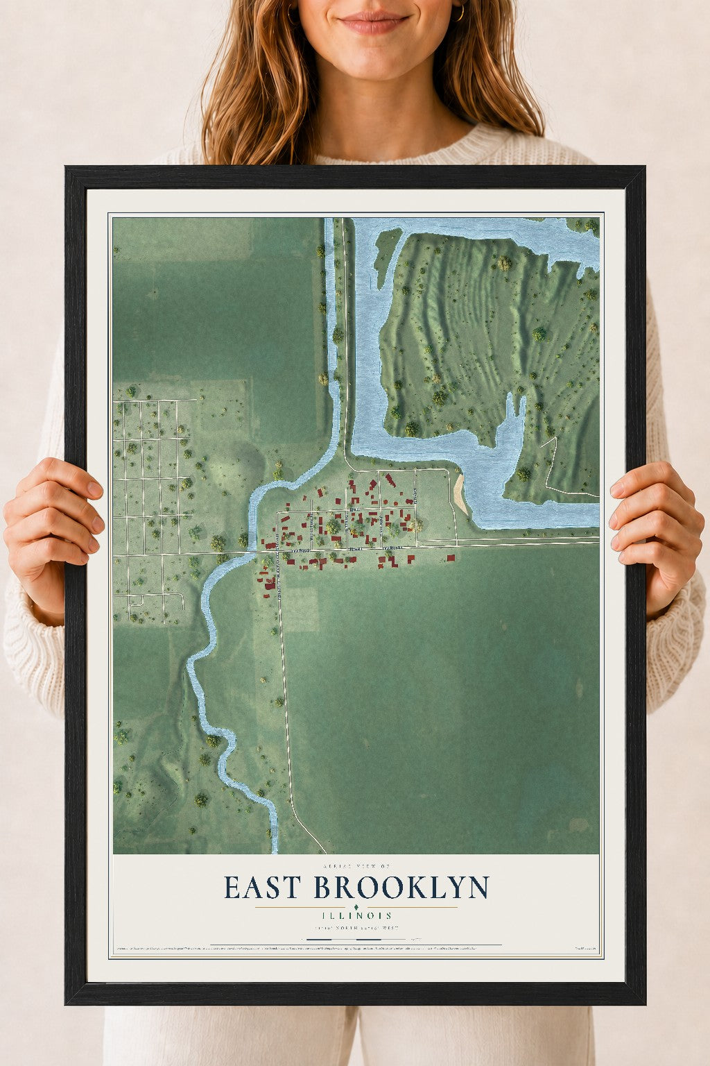 Map of East Brooklyn, Illinois, 18 x 24 inch print in a black wood frame