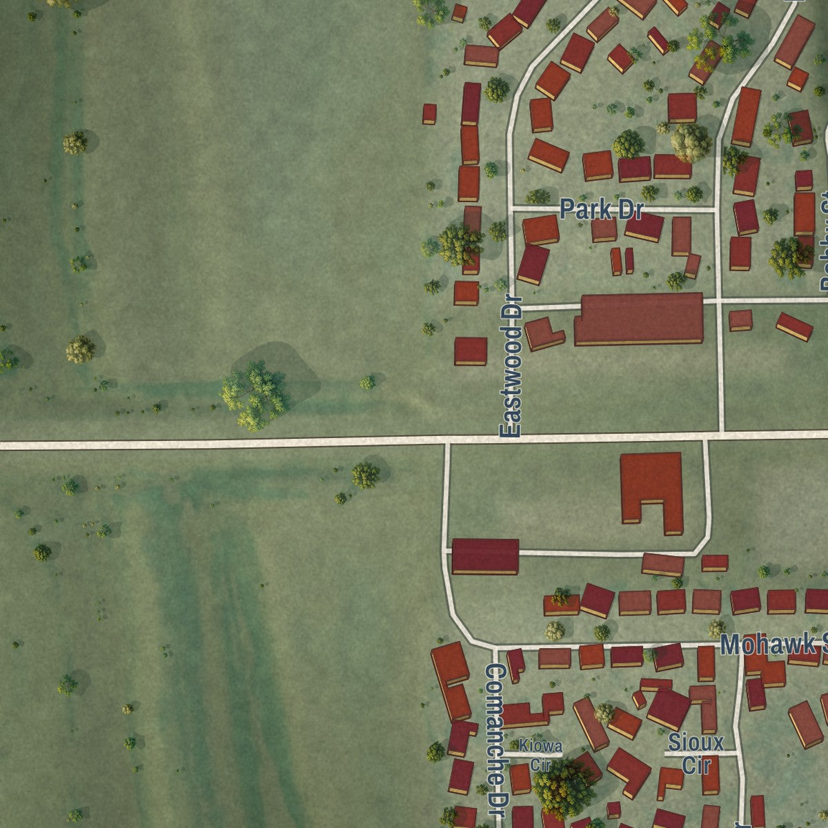 Close-up of the map of East Cape Girardeau, Illinois print showing street and building detail