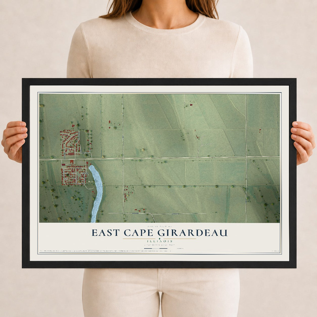 Map of East Cape Girardeau, Illinois, 12 x 18 inch print in a black wood frame