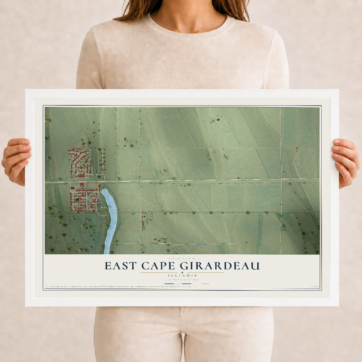 Map of East Cape Girardeau, Illinois, 12 x 18 inch print in a white wood frame