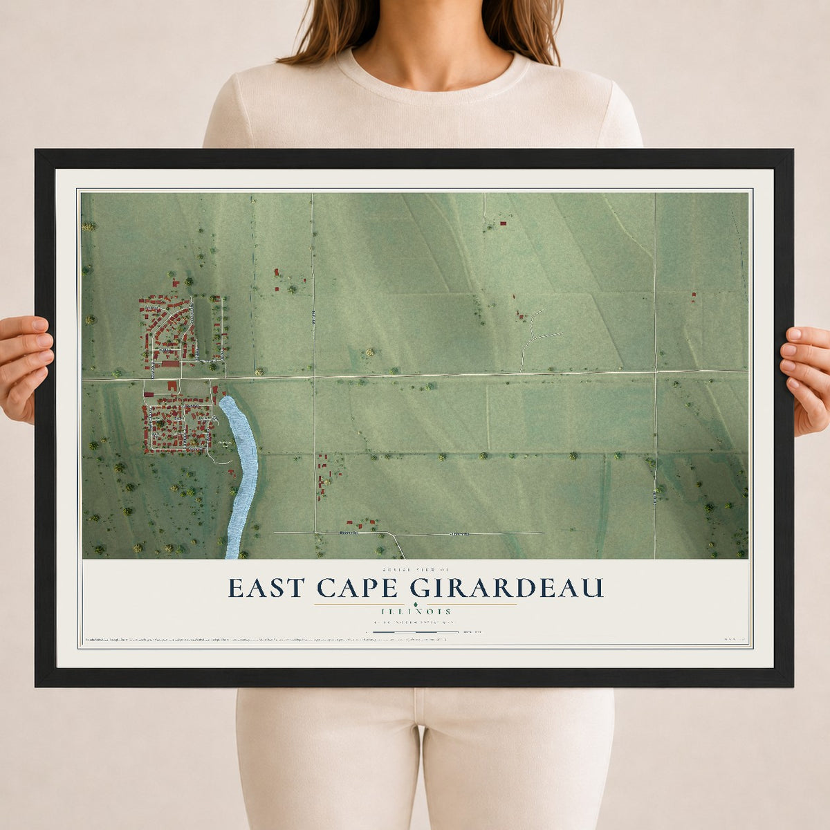 Map of East Cape Girardeau, Illinois, 18 x 24 inch print in a black wood frame
