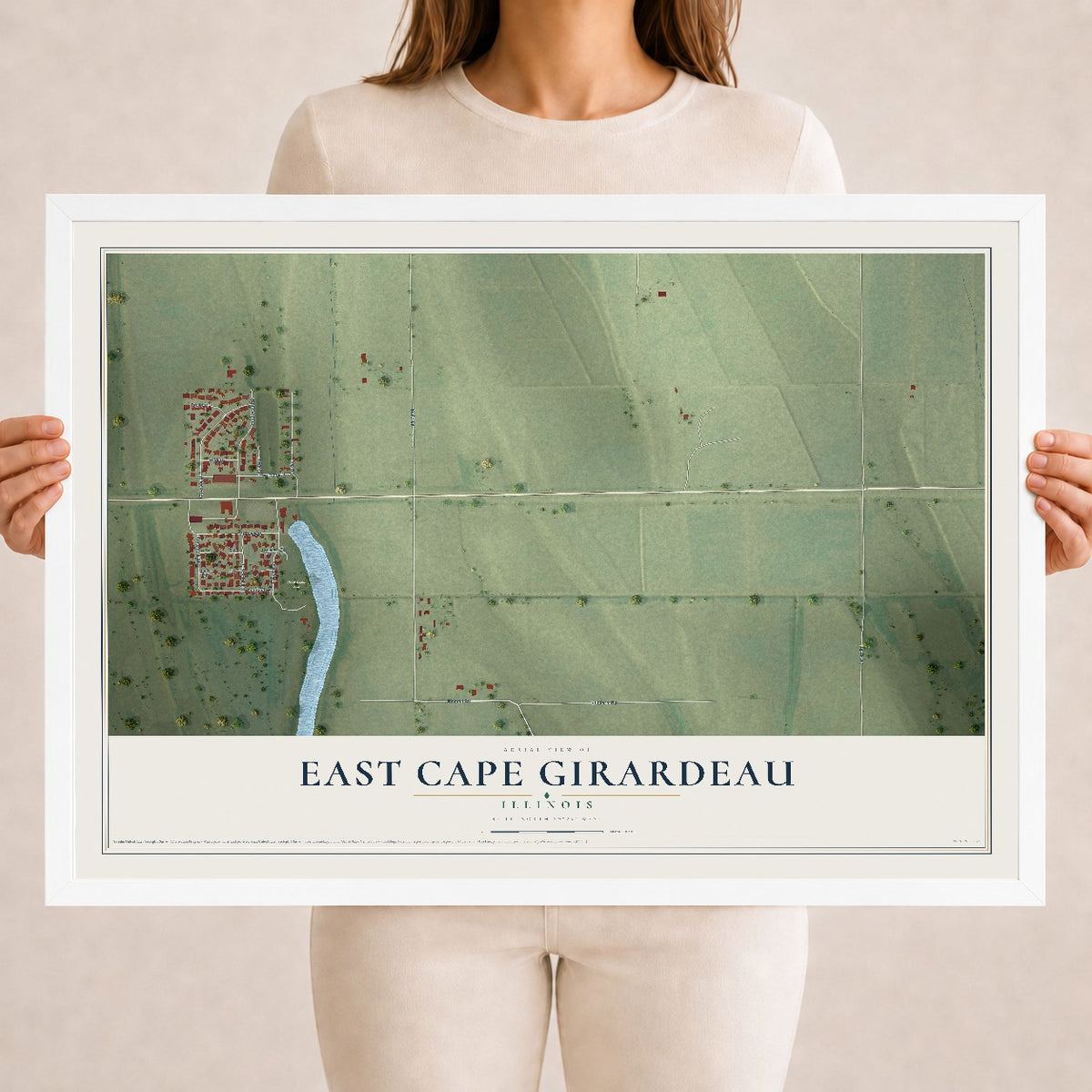 Map of East Cape Girardeau, Illinois, 18 x 24 inch print in a white wood frame