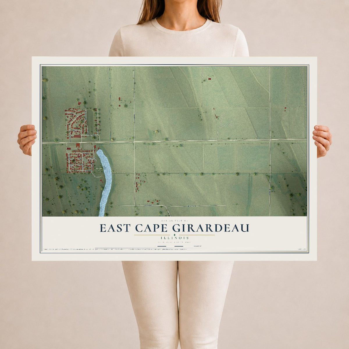 Map of East Cape Girardeau, Illinois, 24 x 36 inch unframed archival matte print