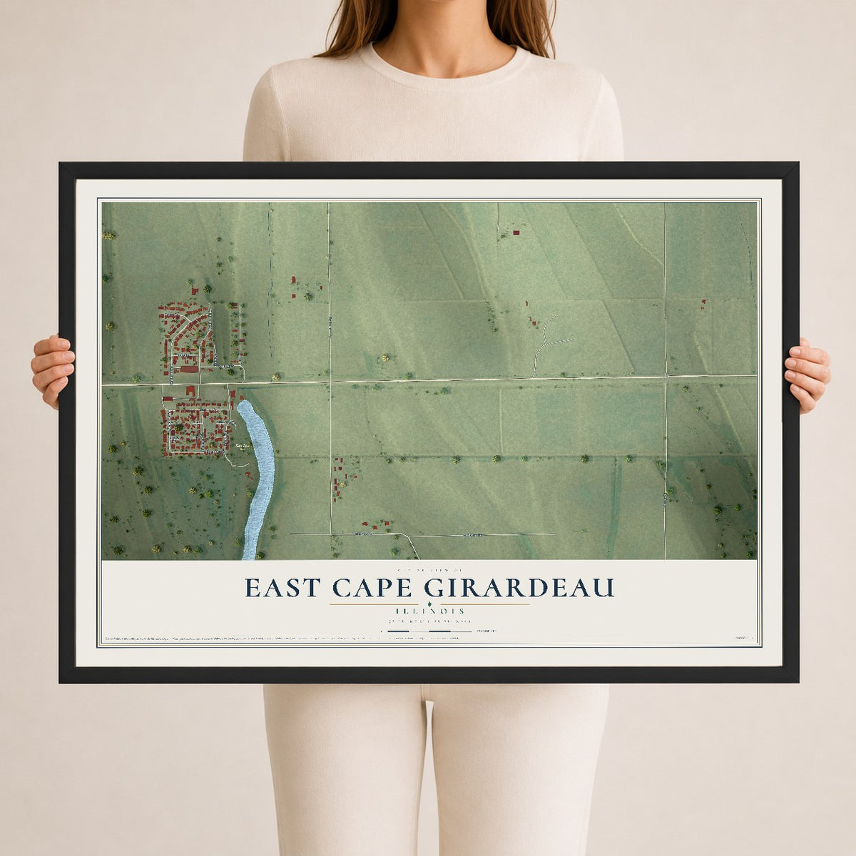 Map of East Cape Girardeau, Illinois, 24 x 36 inch print in a black wood frame