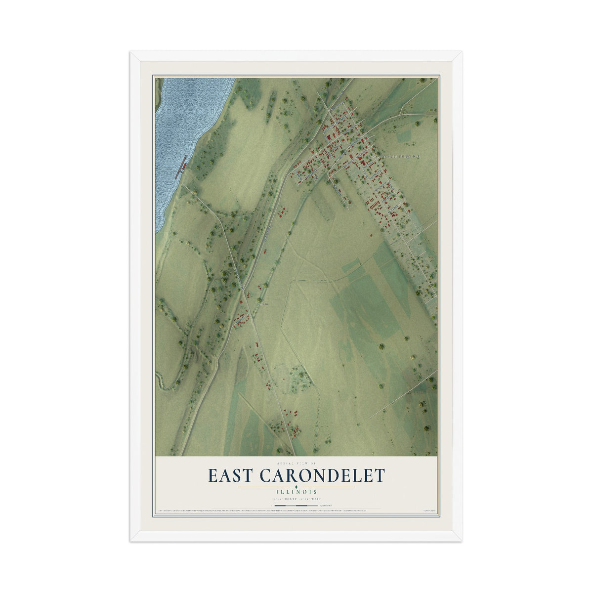 Map of East Carondelet, Illinois, 12 x 18 inch print in a white wood frame