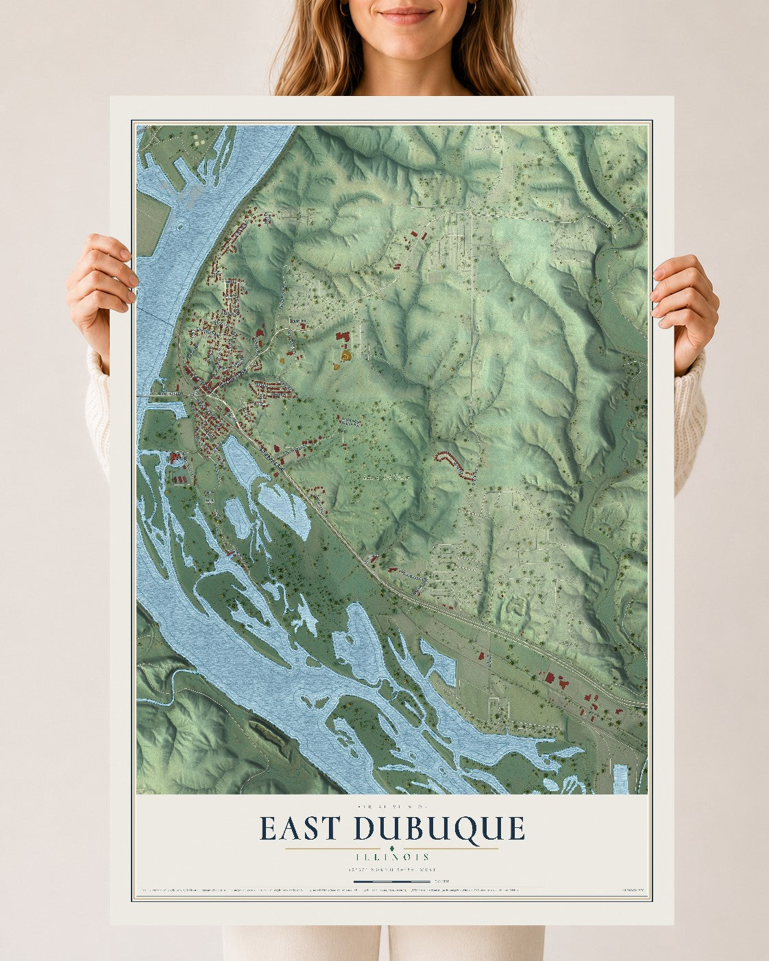 Map of East Dubuque, Illinois, 24 x 36 inch unframed archival matte print