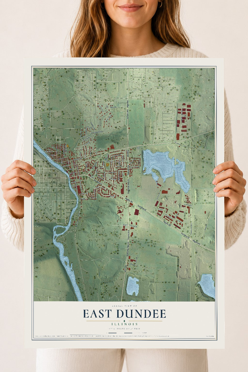 Map of East Dundee, Illinois, 18 x 24 inch unframed archival matte print