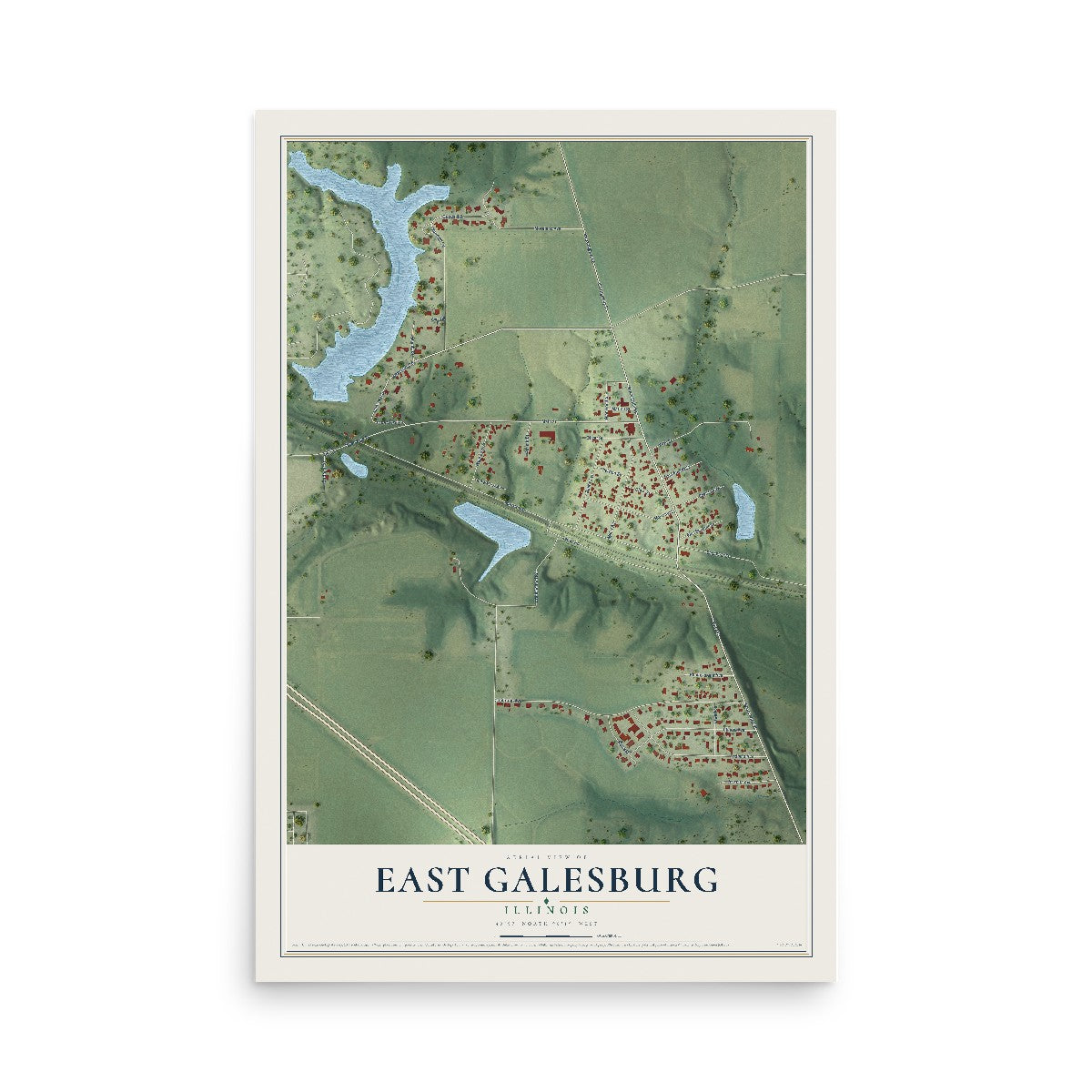 Map of East Galesburg, Illinois, 12 x 18 inch unframed archival matte print