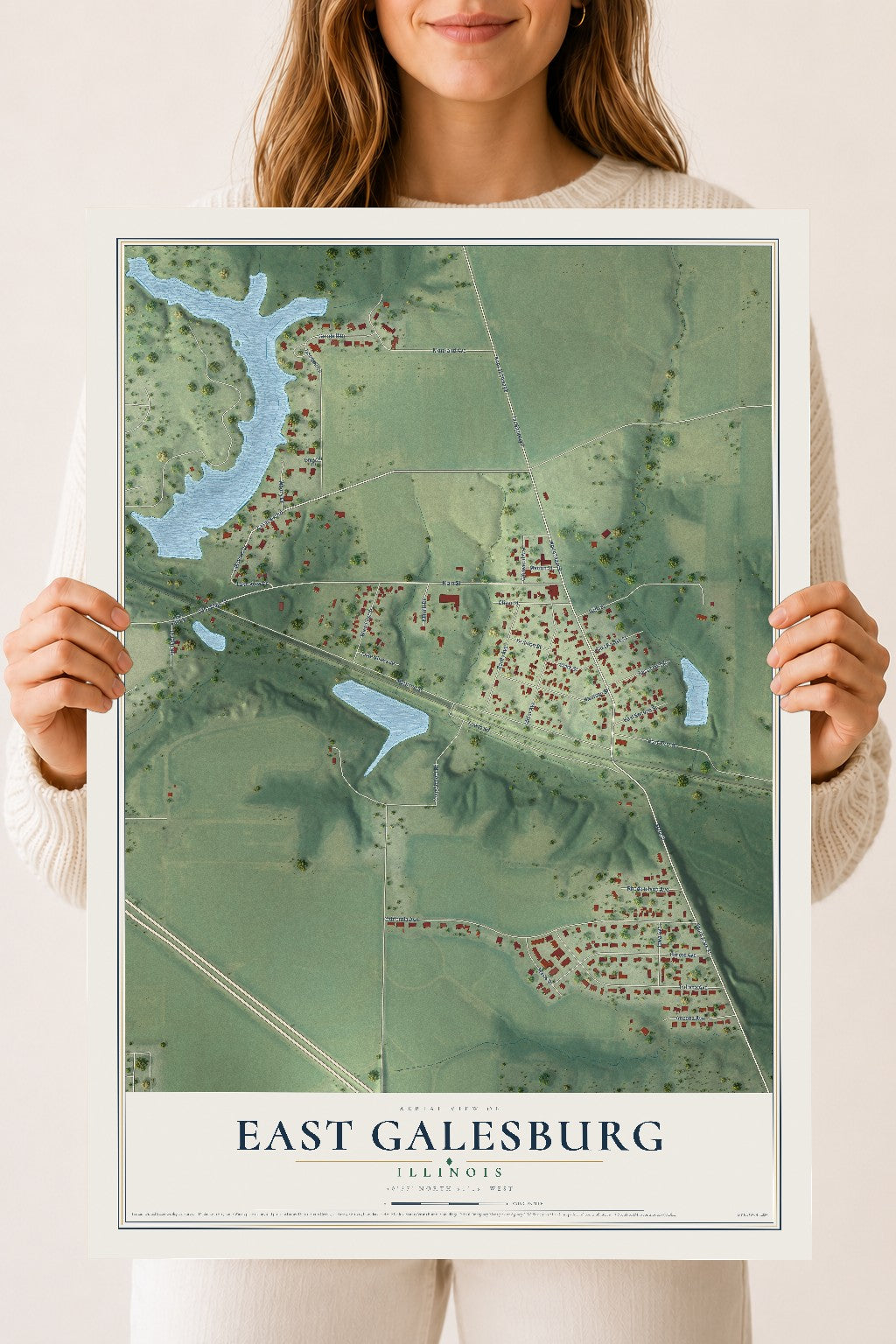 Map of East Galesburg, Illinois, 18 x 24 inch unframed archival matte print