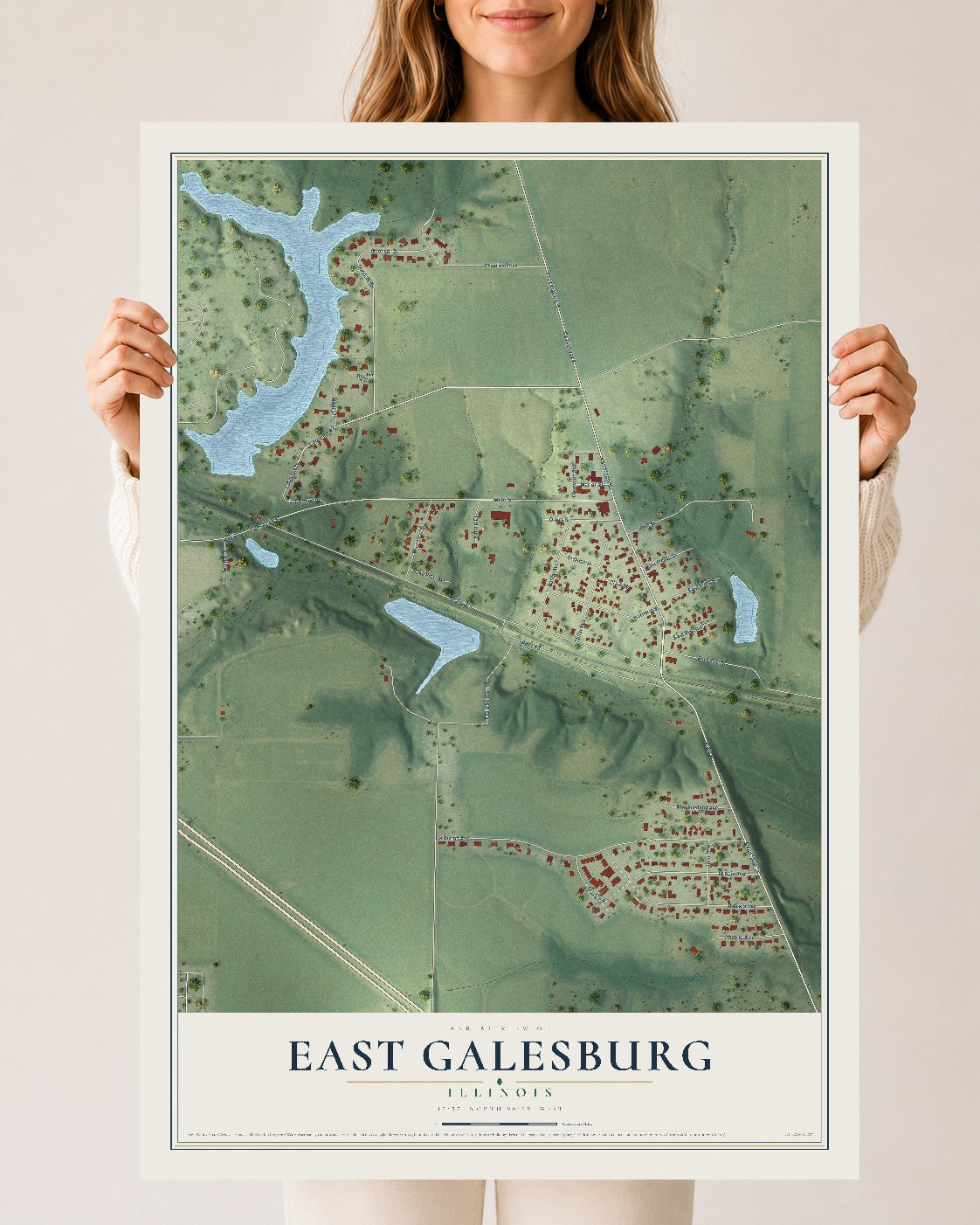 Map of East Galesburg, Illinois, 24 x 36 inch unframed archival matte print