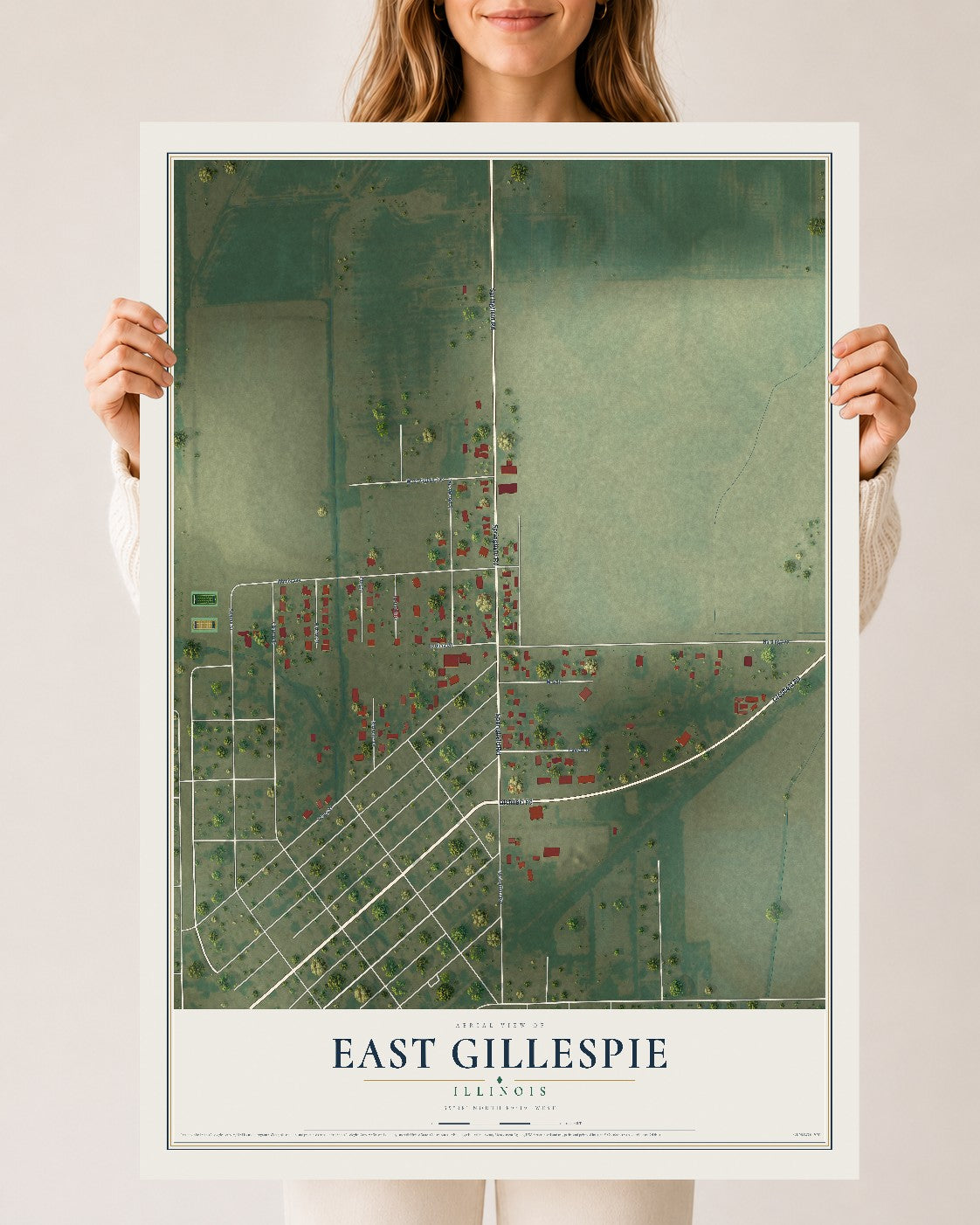 Map of East Gillespie, Illinois, 24 x 36 inch unframed archival matte print