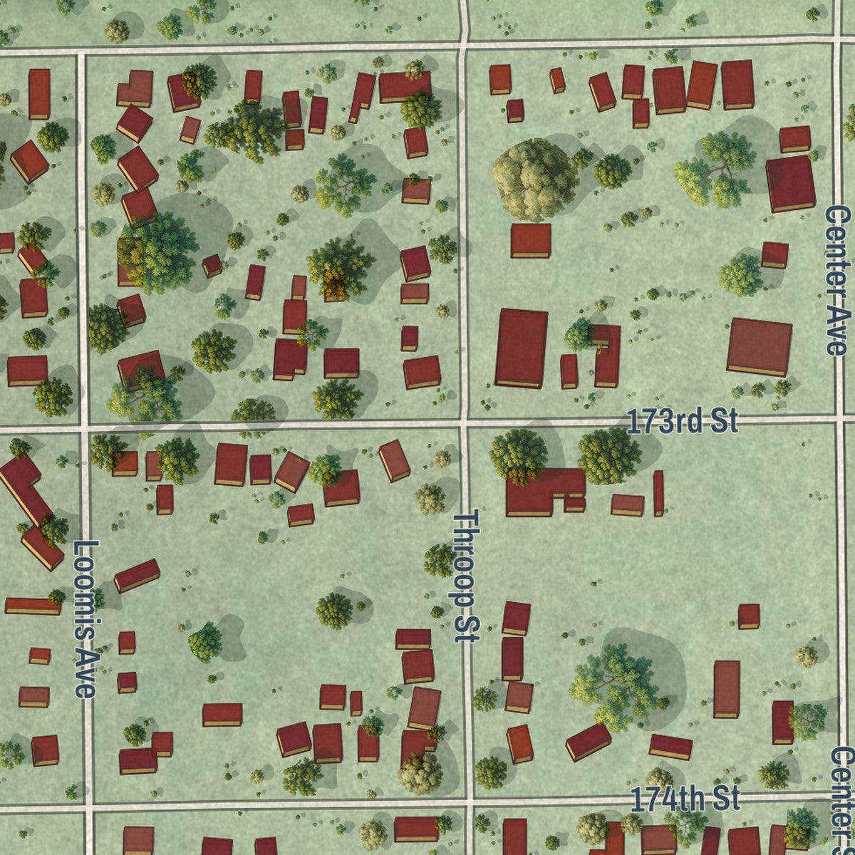 Close-up of the map of East Hazel Crest, Illinois print showing street and building detail