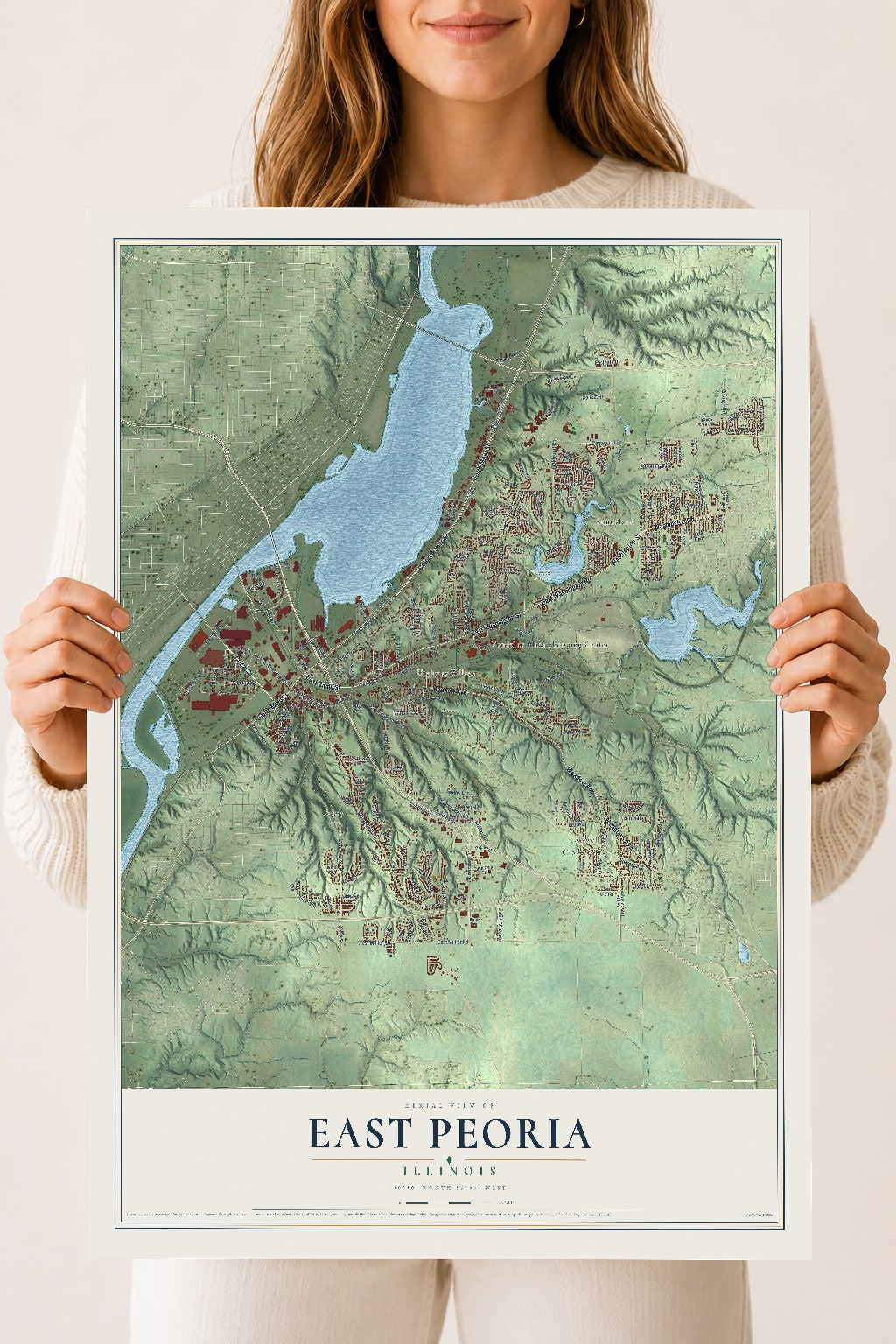 Map of East Peoria, Illinois, 18 x 24 inch unframed archival matte print