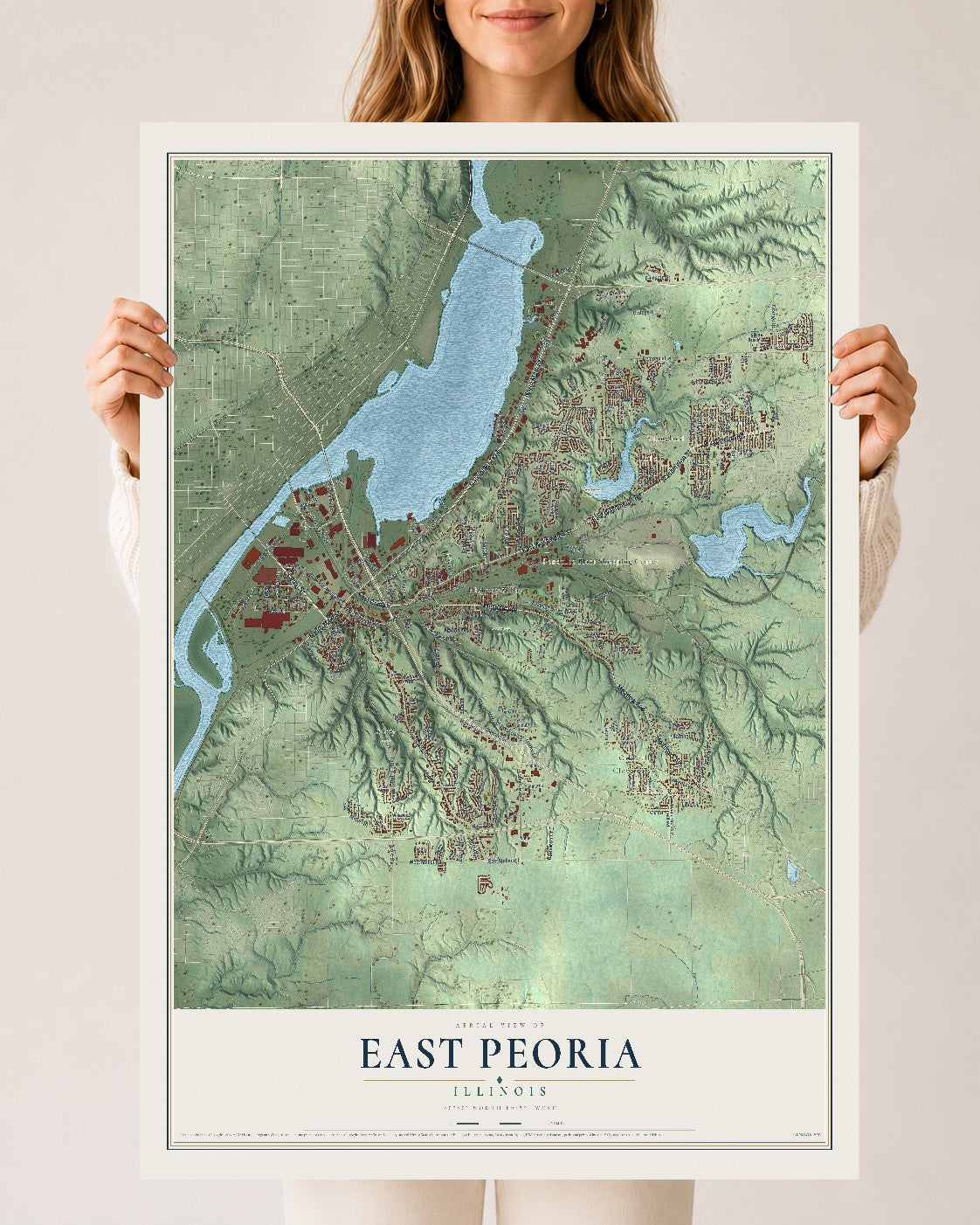 Map of East Peoria, Illinois, 24 x 36 inch unframed archival matte print