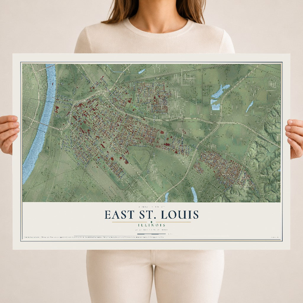 Map of East St. Louis, Illinois, 18 x 24 inch unframed archival matte print