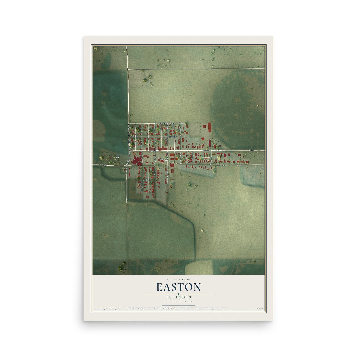Map of Easton, Illinois, 12 x 18 inch unframed archival matte print
