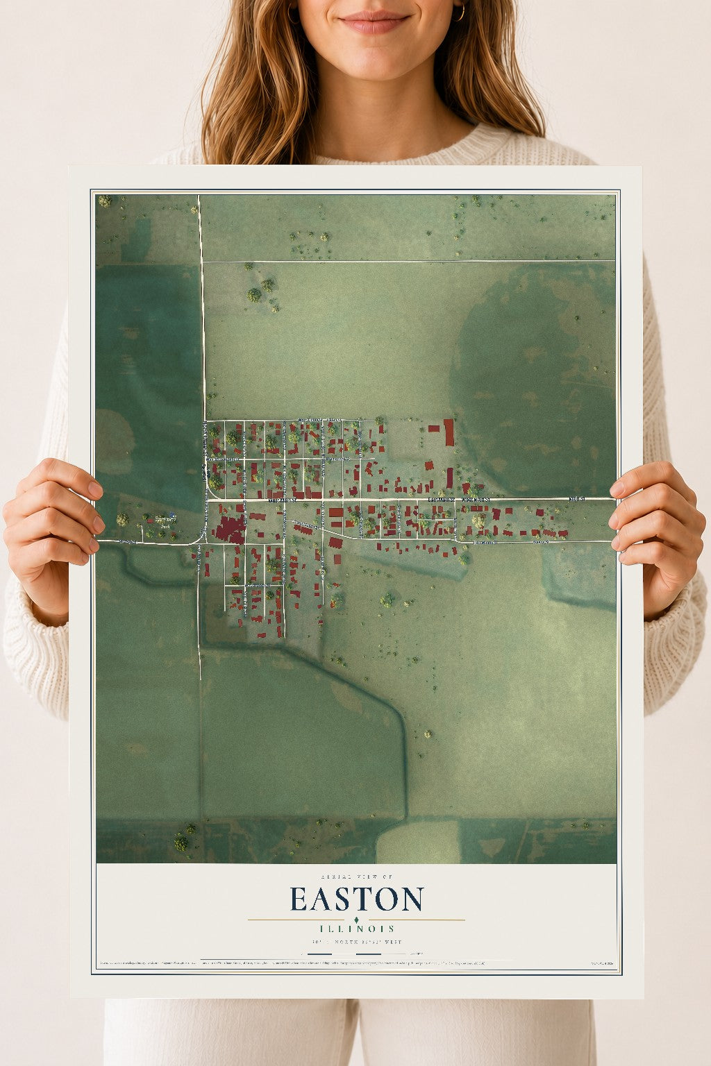 Map of Easton, Illinois, 18 x 24 inch unframed archival matte print