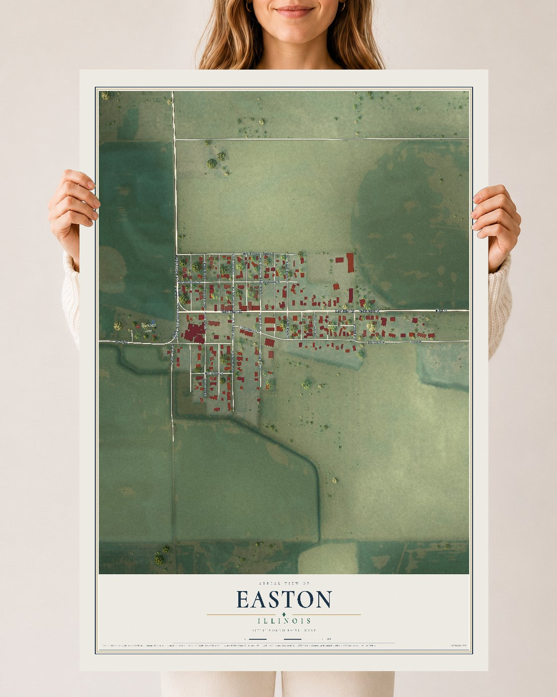 Map of Easton, Illinois, 24 x 36 inch unframed archival matte print