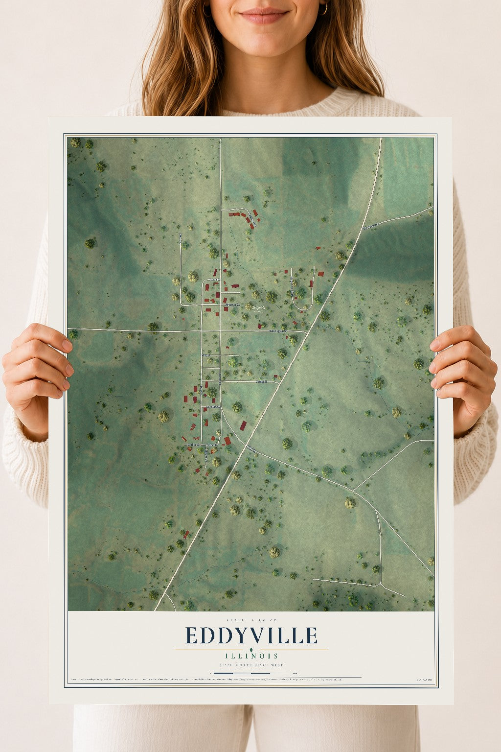 Map of Eddyville, Illinois, 18 x 24 inch unframed archival matte print