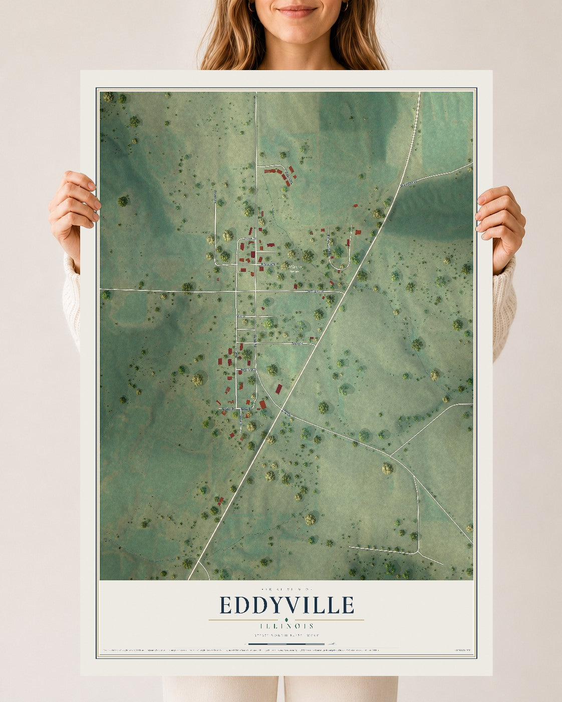 Map of Eddyville, Illinois, 24 x 36 inch unframed archival matte print