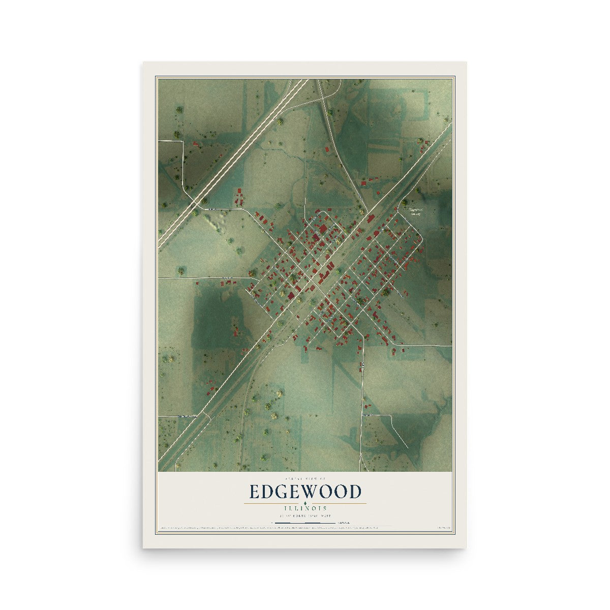 Map of Edgewood, Illinois, 12 x 18 inch unframed archival matte print