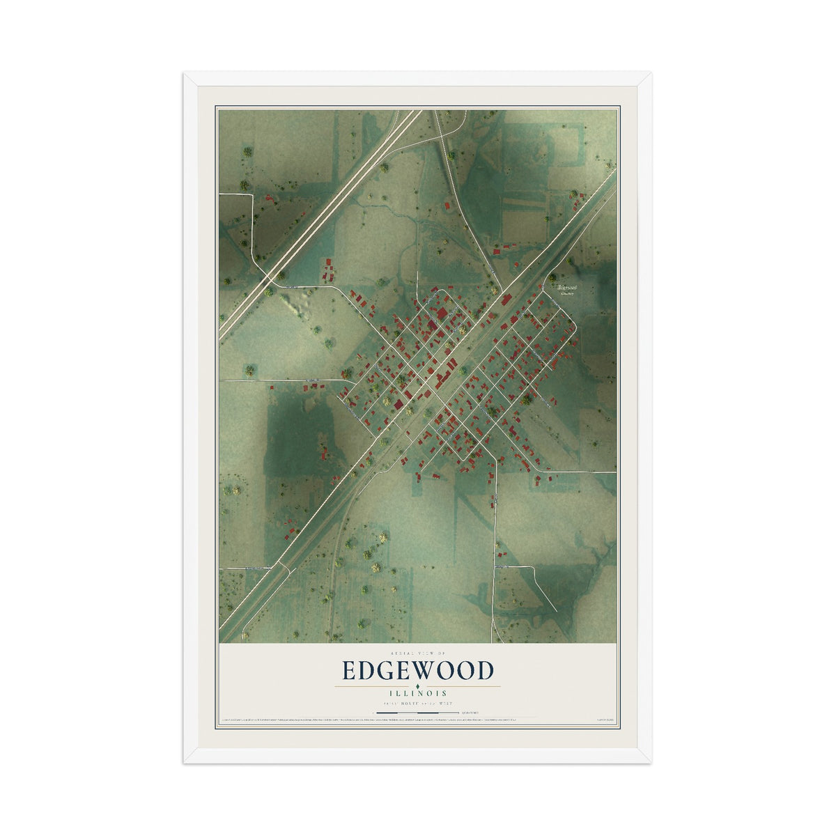 Map of Edgewood, Illinois, 12 x 18 inch print in a white wood frame