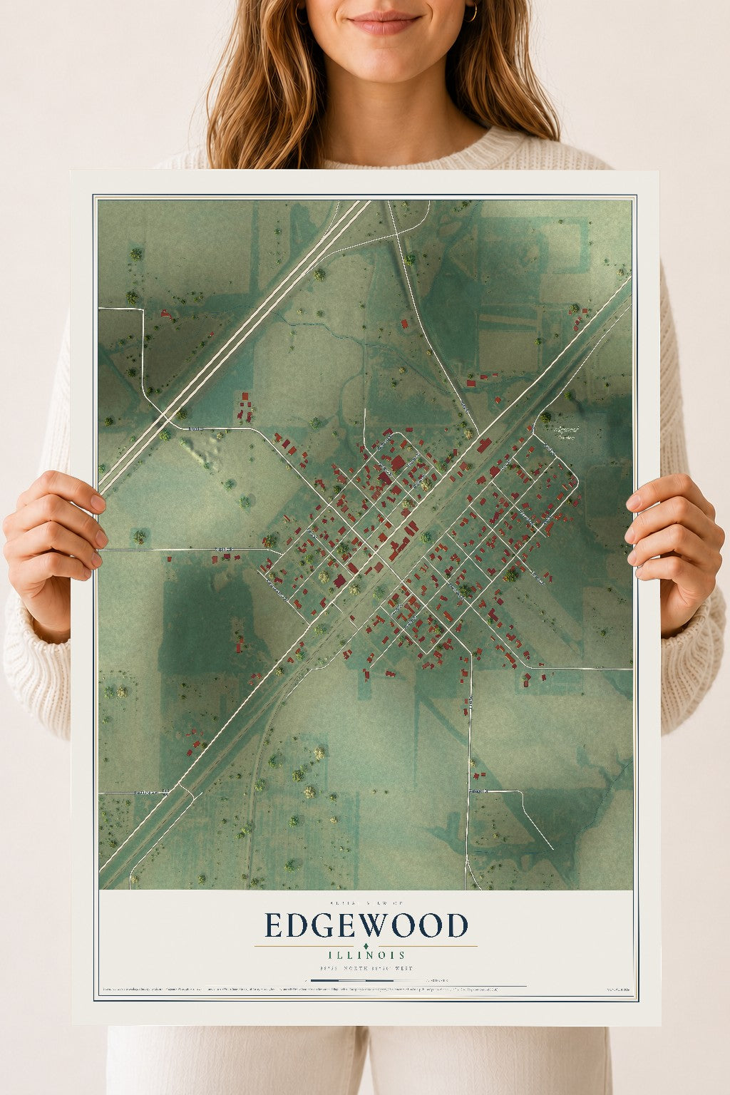 Map of Edgewood, Illinois, 18 x 24 inch unframed archival matte print