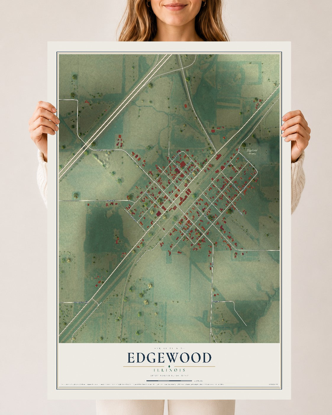 Map of Edgewood, Illinois, 24 x 36 inch unframed archival matte print
