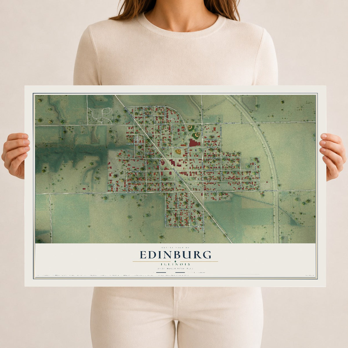 Map of Edinburg, Illinois, 12 x 18 inch unframed archival matte print