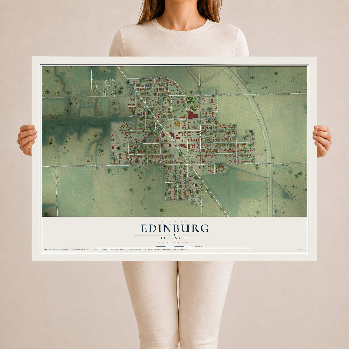 Map of Edinburg, Illinois, 24 x 36 inch unframed archival matte print