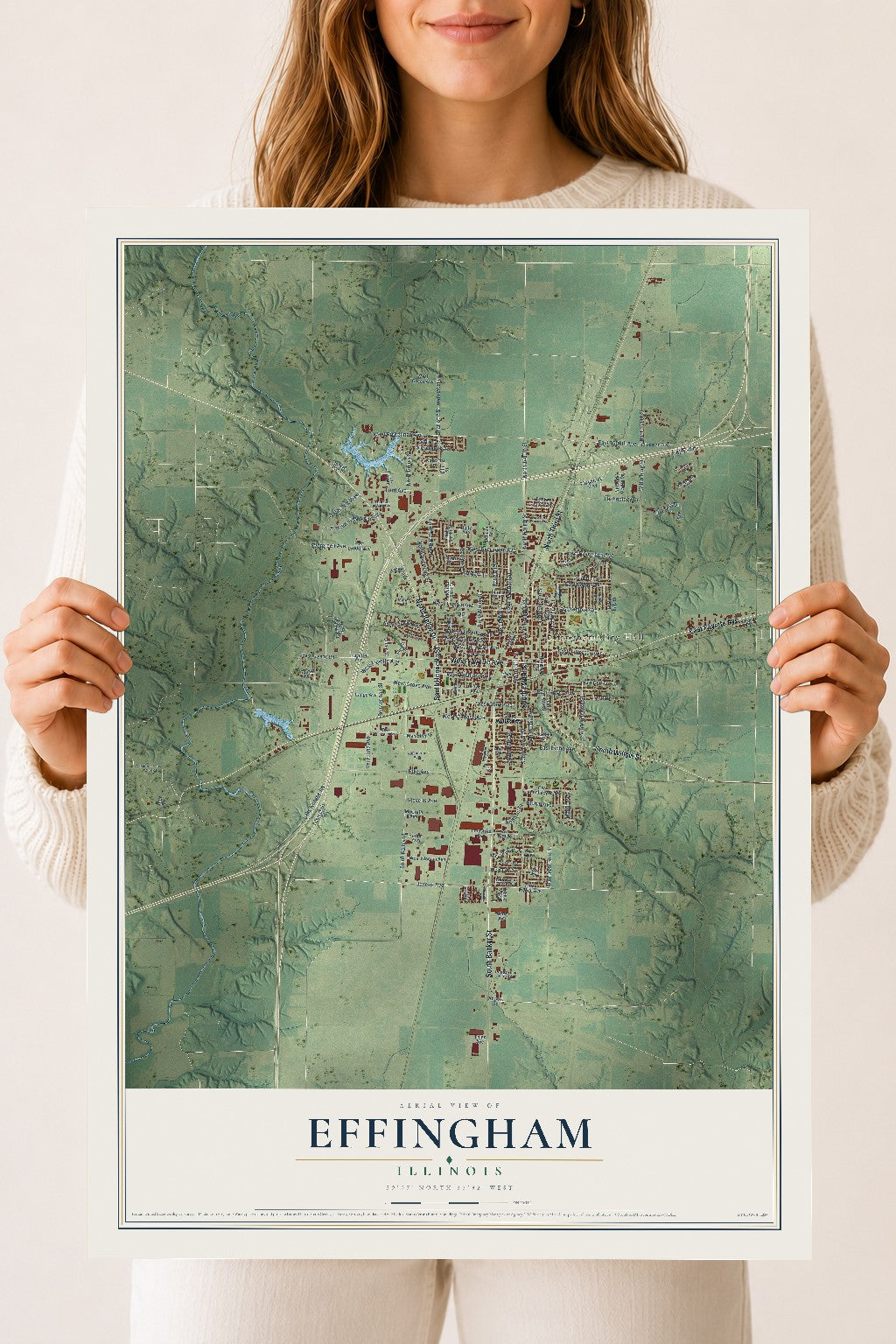 Map of Effingham, Illinois, 18 x 24 inch unframed archival matte print