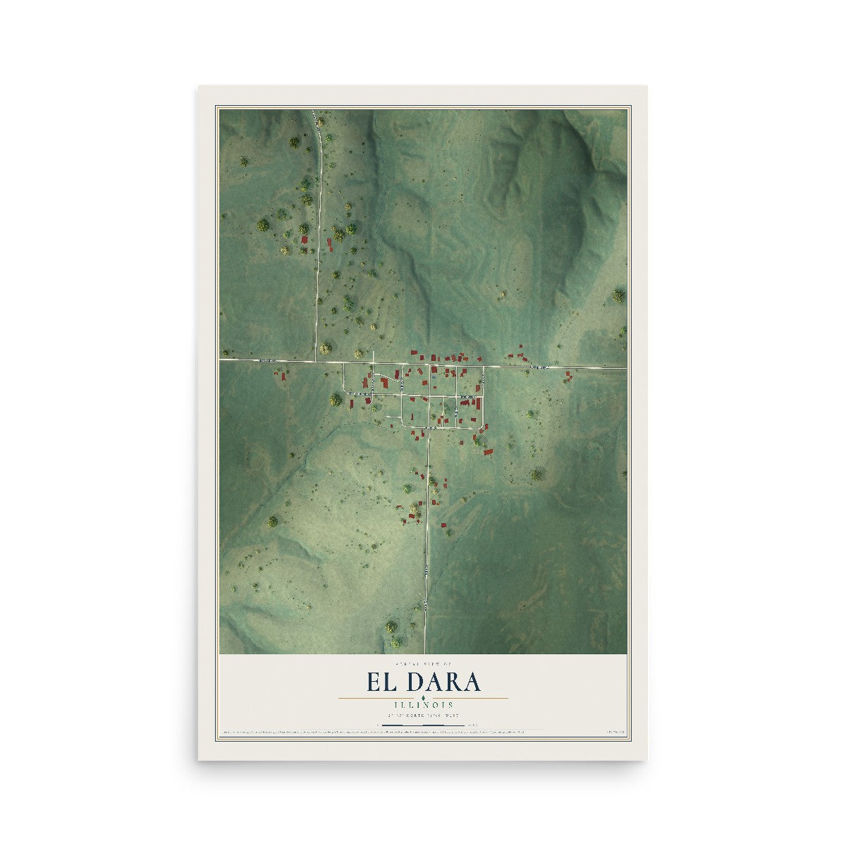 Map of El Dara, Illinois, 12 x 18 inch unframed archival matte print
