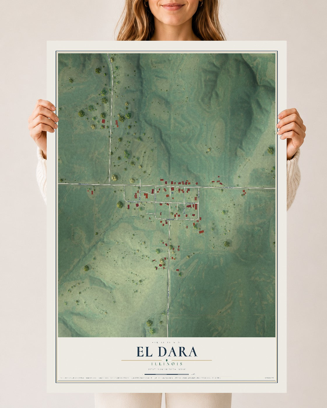 Map of El Dara, Illinois, 24 x 36 inch unframed archival matte print