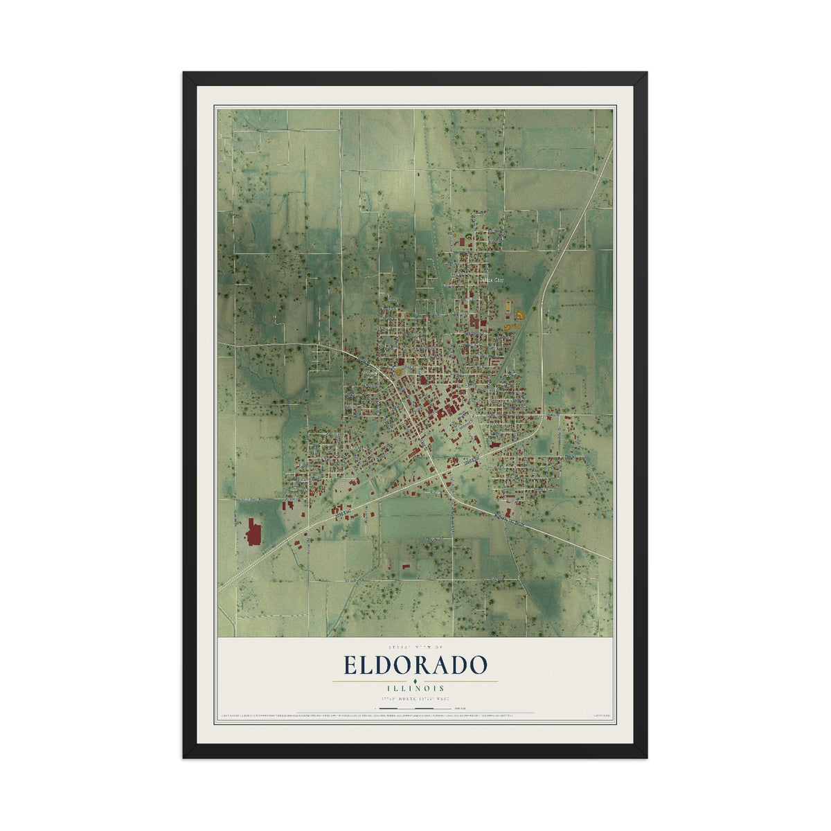 Map of Eldorado, Illinois, 12 x 18 inch print in a black wood frame