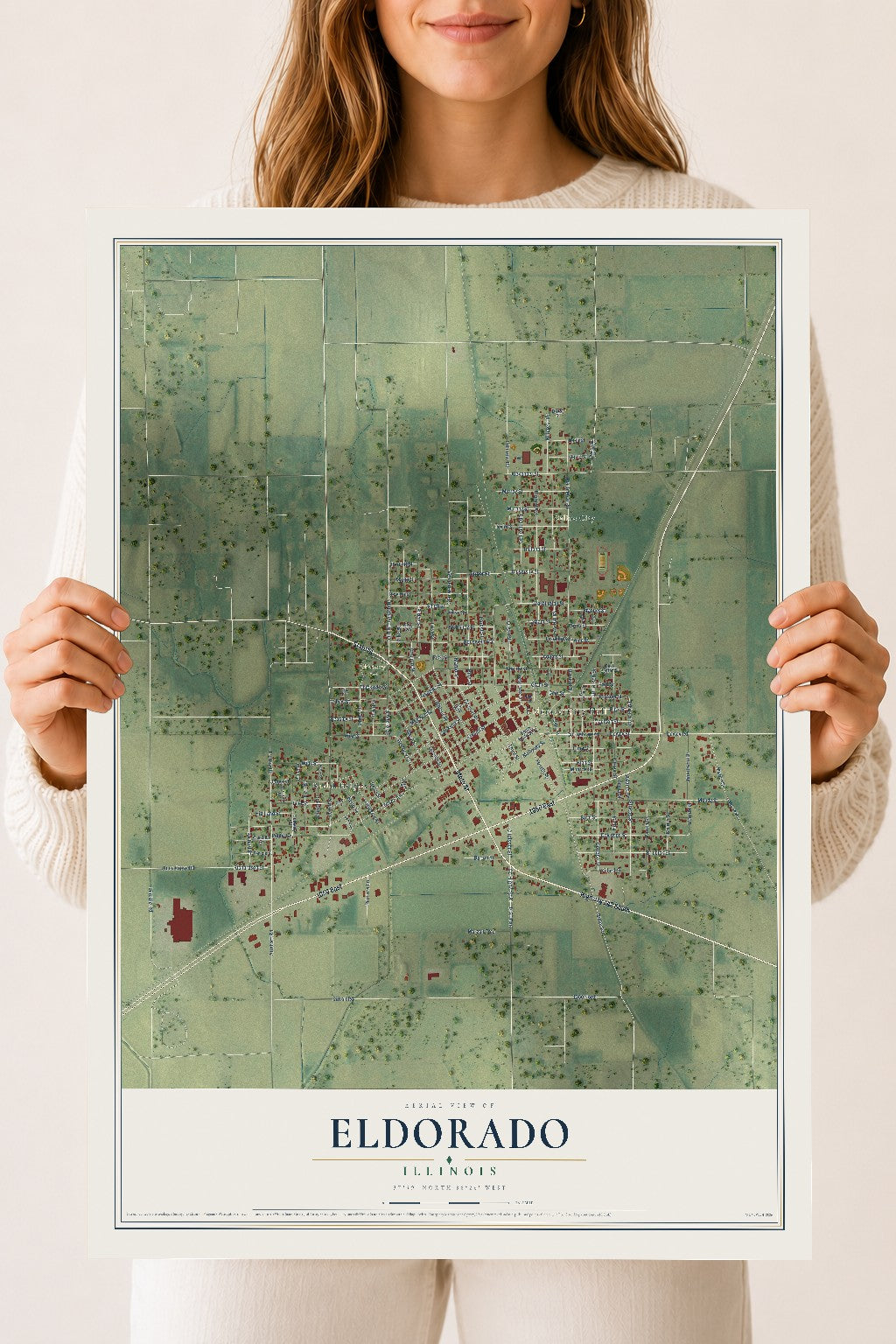 Map of Eldorado, Illinois, 18 x 24 inch unframed archival matte print