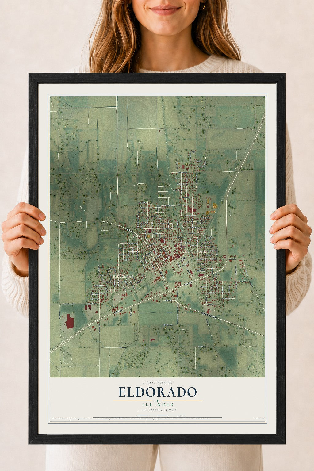 Map of Eldorado, Illinois, 18 x 24 inch print in a black wood frame