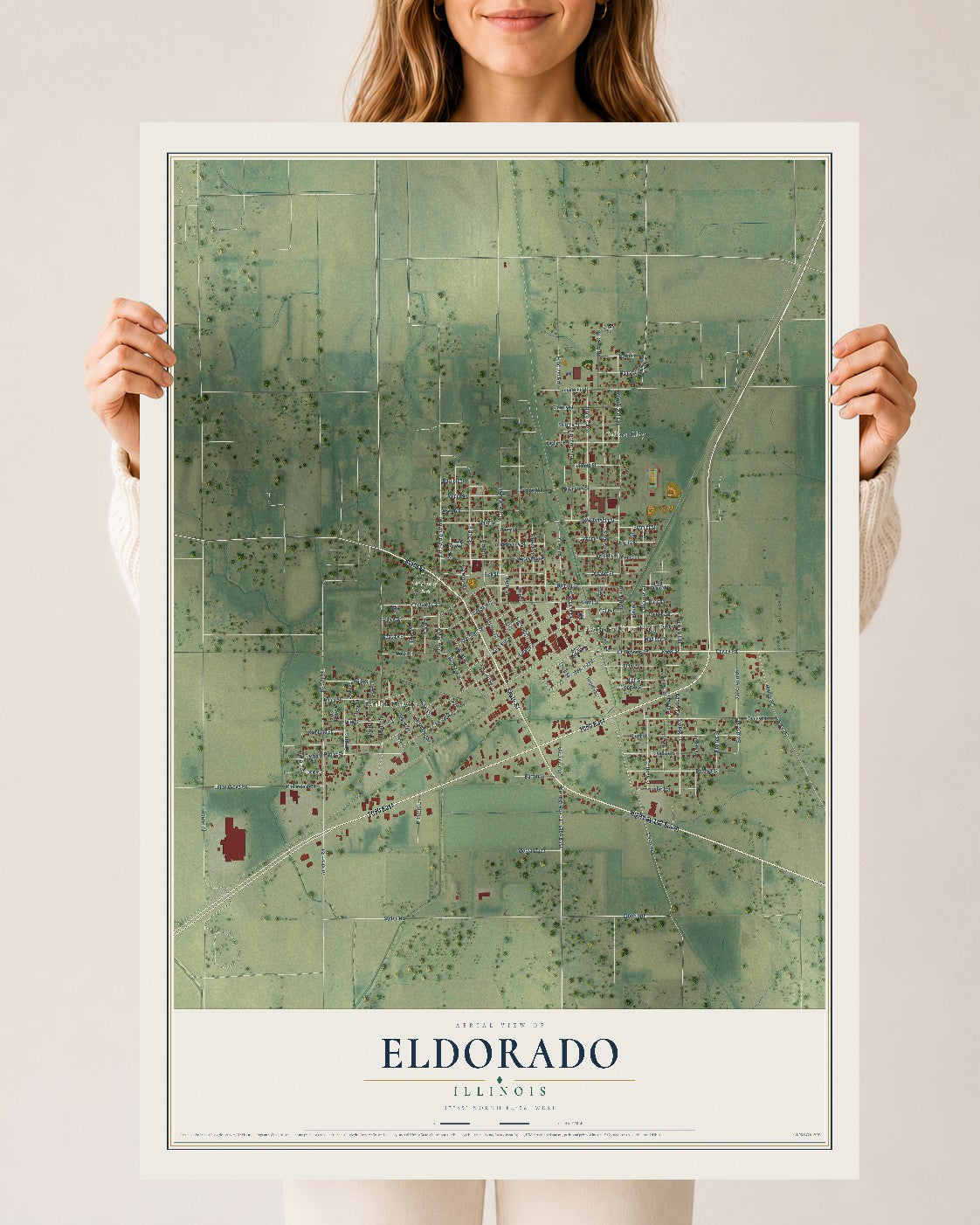 Map of Eldorado, Illinois, 24 x 36 inch unframed archival matte print