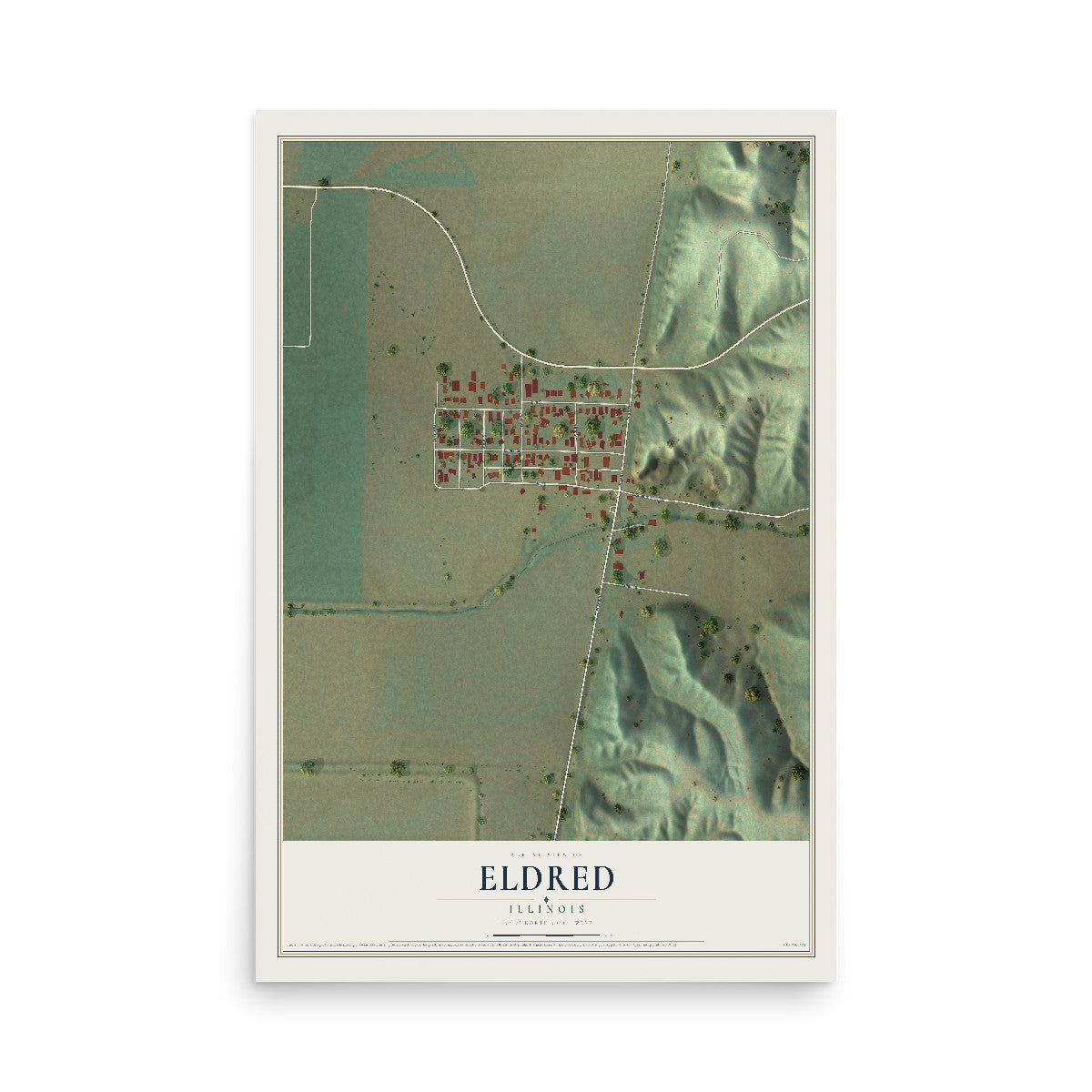 Map of Eldred, Illinois, 12 x 18 inch unframed archival matte print