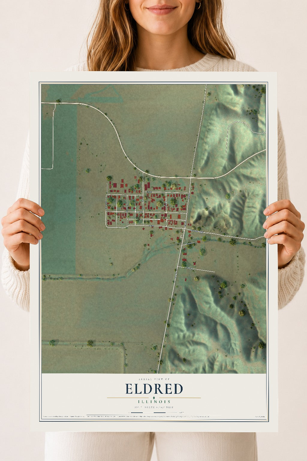 Map of Eldred, Illinois, 18 x 24 inch unframed archival matte print