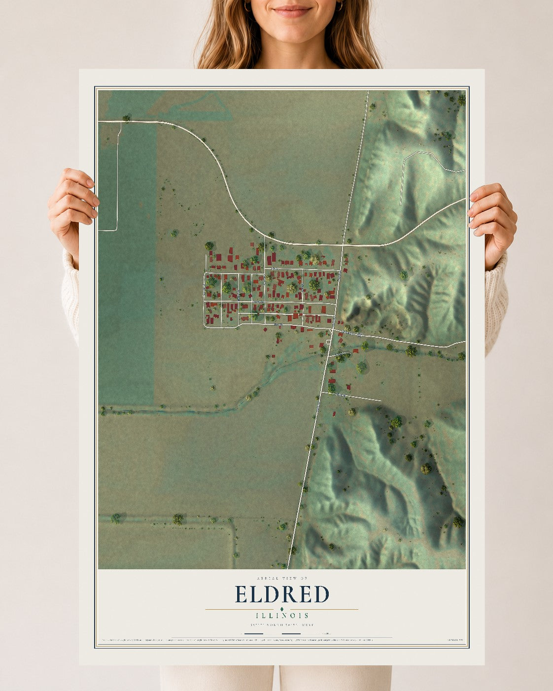 Map of Eldred, Illinois, 24 x 36 inch unframed archival matte print