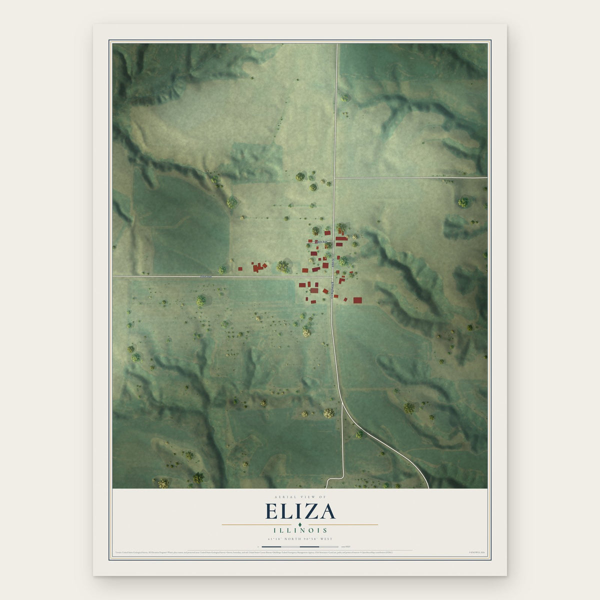 Eliza, Illinois map print, the full design