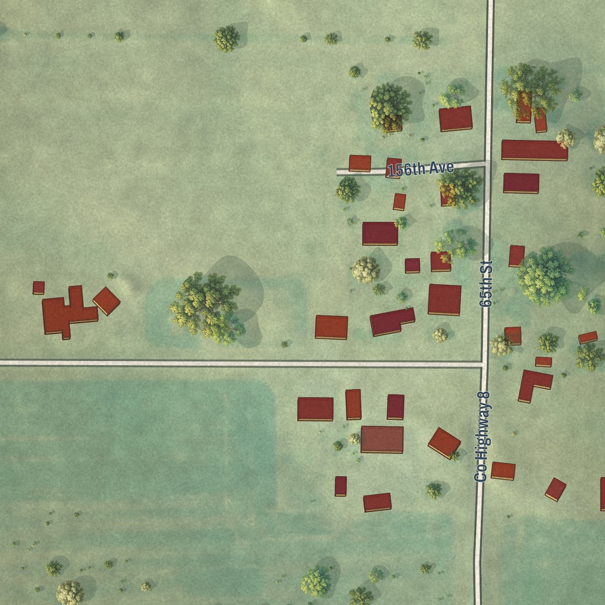 Close-up of the map of Eliza, Illinois print showing street and building detail