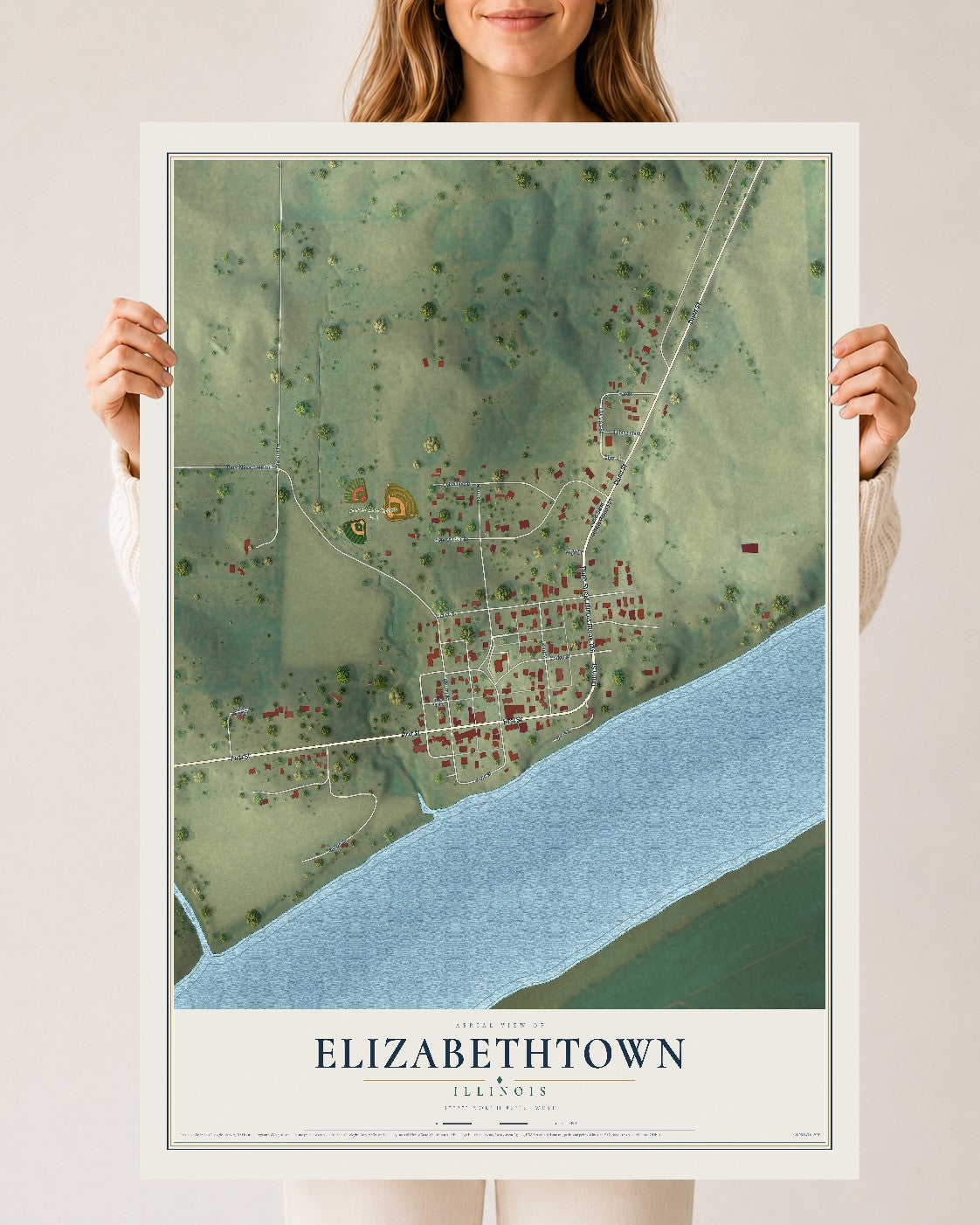 Map of Elizabethtown, Illinois, 24 x 36 inch unframed archival matte print