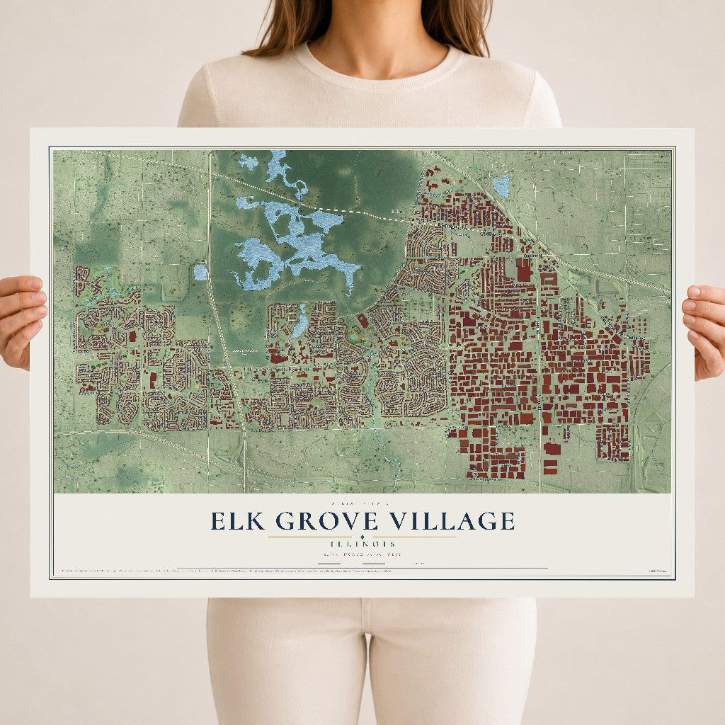 Map of Elk Grove Village, Illinois, 18 x 24 inch unframed archival matte print