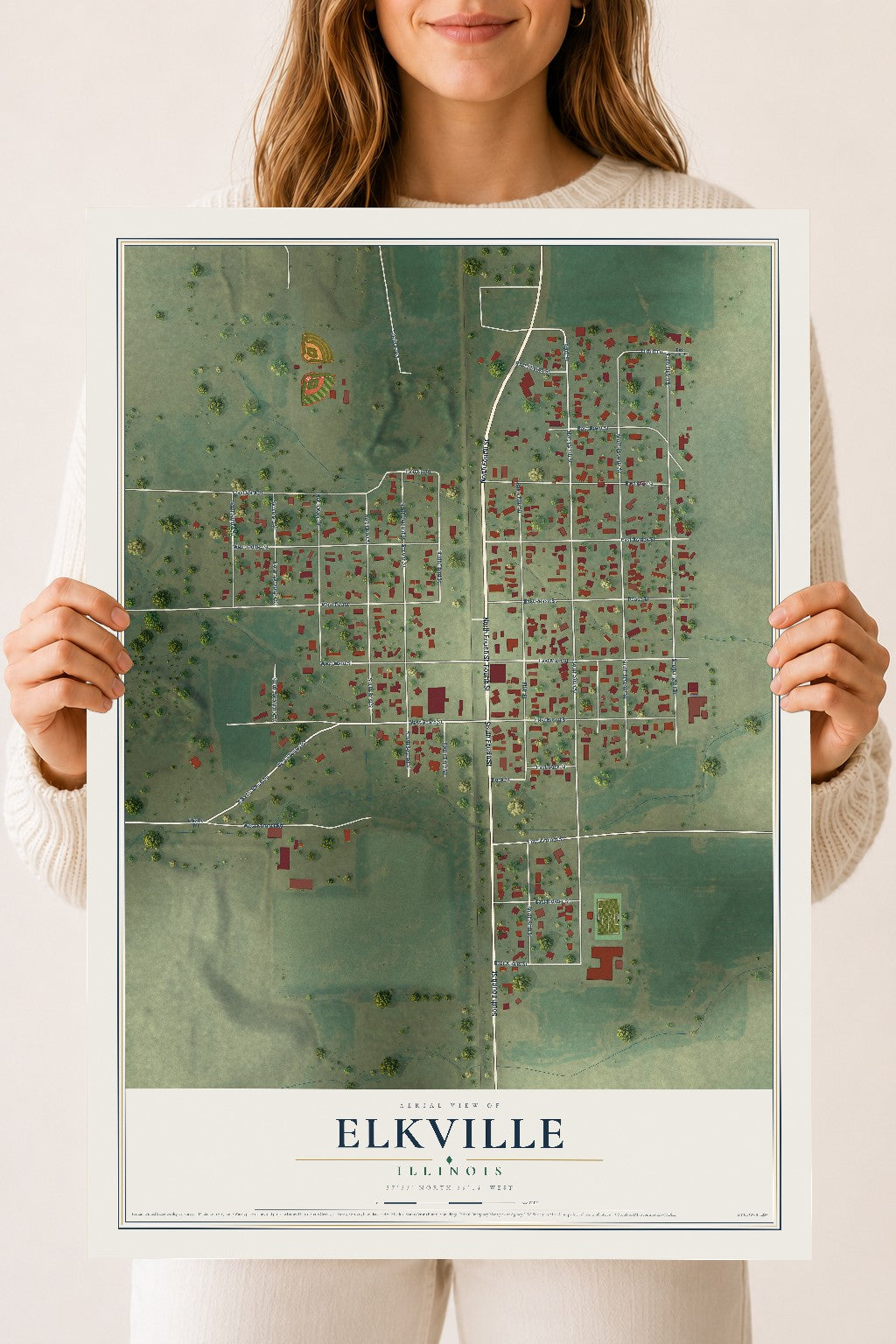 Map of Elkville, Illinois, 18 x 24 inch unframed archival matte print